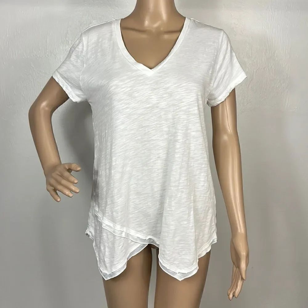 Soft Surroundings White Cotton Short Sleeve Asymmetrical Hem Top Shirt Size SP